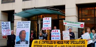 Anti-ARK Academy protest outside the company’s offices in London