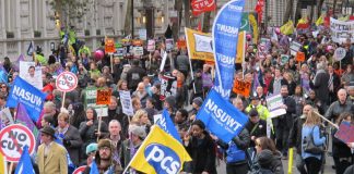 PCS and NASUWT members marching in defence of their pensions on November 30 – they will not accept what they regard as a completely unfair tax