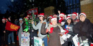 A strong early morning picket adds the Christmas spirit to its determination that Chase Farm Hospital must not be allowed to close