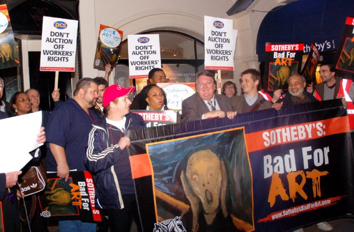 PCS members supporting the locked-out New York Sotherby’s workers at a demonstration in London