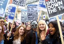 School youth marching to demand the reinstatement of the Education Maintenance  Allowance – the collapse of the retail industry is making it much more difficult for school leavers and youth to get jobs