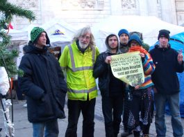 Occupiers outside St Paul’s show their support for the daily picket to prepare the occupation of Chase Farm Hospital