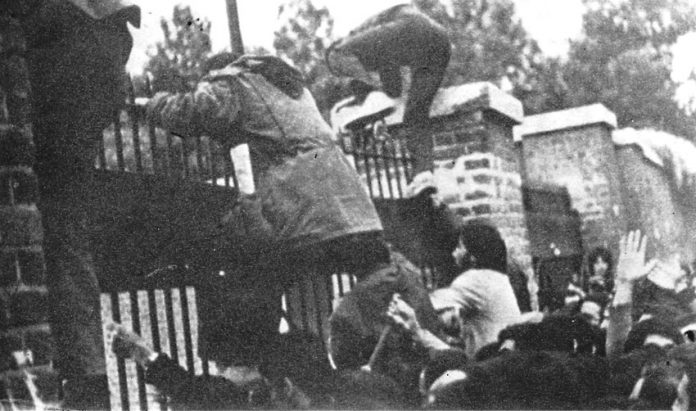 Iranian students storm the US embassy in 1979