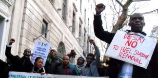 Angry students and youth organised a mass picket of the Nigerian embassy last Friday