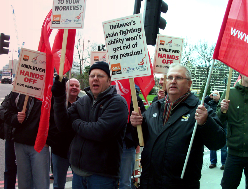 Unilever workers descended on the company’s headquarters from all over the UK