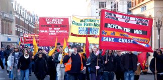 A recent march through Enfield to keep Chase Farm Hospital open, stop the cuts and defeat the Health and Social Care Bill