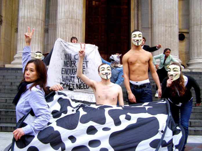 London Drama School students performing ‘Don’t Stop me Occupying 2012’ on the steps of St Paul’s Cathedral last Friday