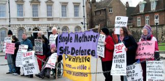Campaigners outside the House of Lords yesterday