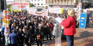 Trade unionists rally in Athens during their strike action on January 17