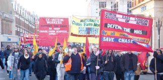 Marchers in Enfield last November determined to defend the NHS and stop the closure of Chase Farm Hospital