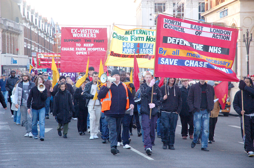 Marchers in Enfield last November determined to defend the NHS and stop the closure of Chase Farm Hospital