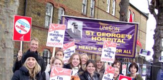 Physiotherapists on the picket line at St George’s Hospital in south west London last November 30 – any future action will be joined by the BMA