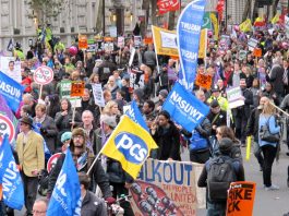 PCS banners on the pernsions strike march last year