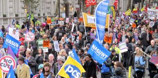 PCS banners on the pernsions strike march last year