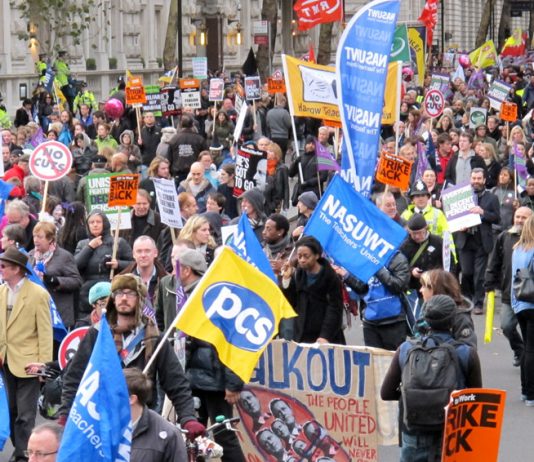 PCS banners on the pernsions strike march last year