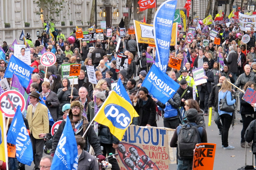 PCS banners on the pernsions strike march last year
