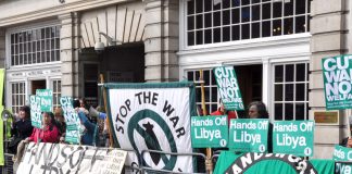 ‘Stop the War’ demonstrated in March last year against NATO in Libya – but agreed that Gadaffi should be overthrown in their CIA-bourgeois mentality and would not join the Libyans protesting nearby in support of Gadaffi