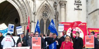 Ex-Ford/Visteon workers and a PCS delegation at the Royal Court of Justice