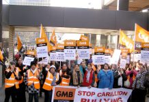 50 Swindon striking hospital workers lobby the London headquarters of Carillion demanding an end to bullying, harassment and discrimination