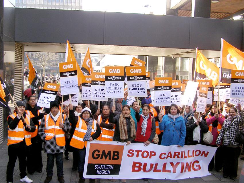 50 Swindon striking hospital workers lobby the London headquarters of Carillion demanding an end to bullying, harassment and discrimination