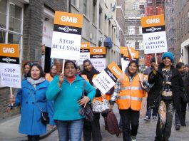 After a successful lobby Swindon Hospital workers marched triumphant to the GMB offices