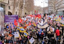 Local government workers marching in London during their strike action last November 30