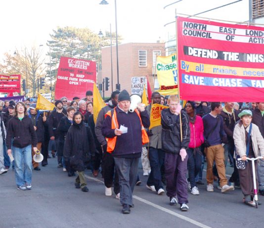 A section of last December’s North East London’s Council of Action march in Enfield to stop the closure of Chase Farm Hospital