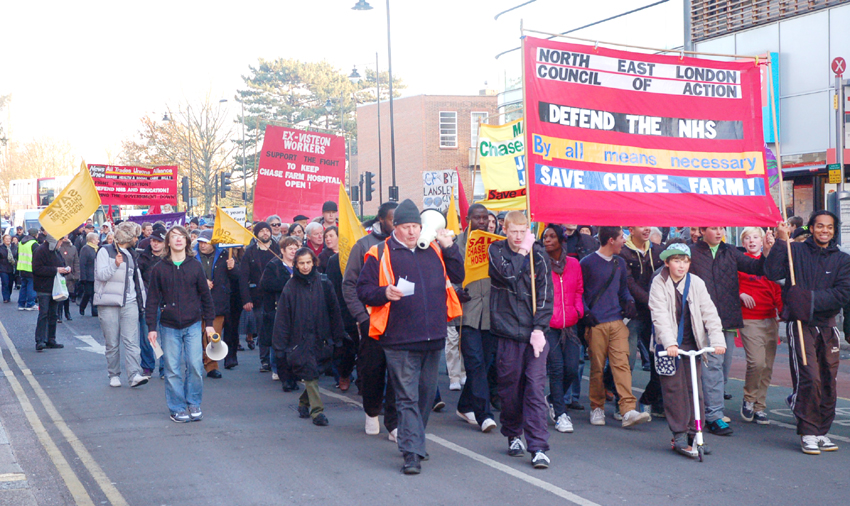 A section of last December’s North East London’s Council of Action march in Enfield to stop the closure of Chase Farm Hospital