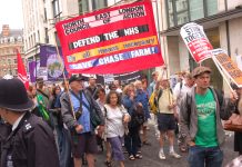 The North East London Council of Action banner on the Unite march to defend the NHS last July. Now the whole movement has taken up this demand