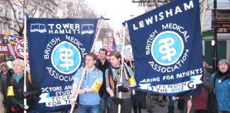 BMA banners leading the march from BMA House to the TUC rally