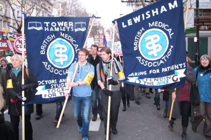BMA banners leading the march from BMA House to the TUC rally