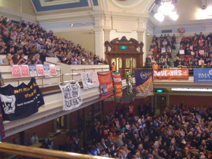 A packed Central Hall in Westminster on Wednesday where thousands urged TUC to call action to defend the NHS
