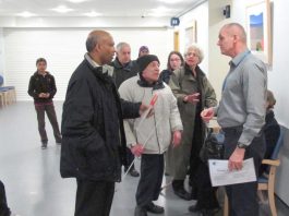 Camden Road surgery patients confront NHS Central London associate director of primary care Tony Hoolighan