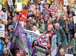 A section of the march through London on November 30 last year when two million public sector workers went on strike in defence of their pensions
