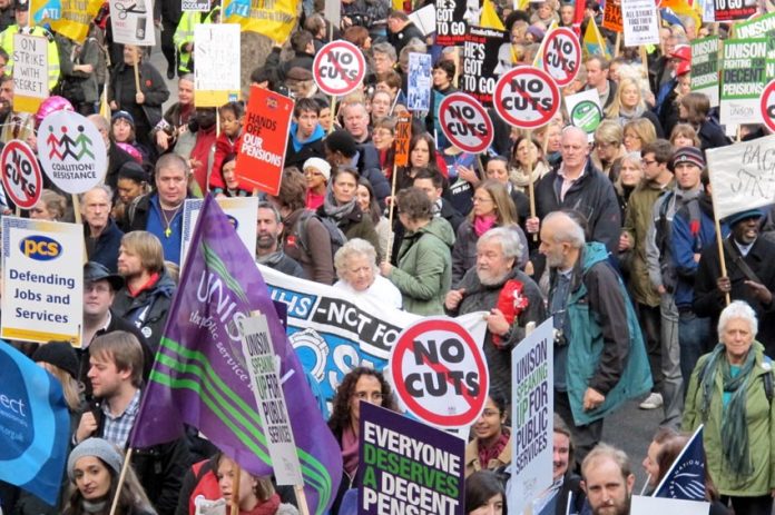 A section of the march through London on November 30 last year when two million public sector workers went on strike in defence of their pensions