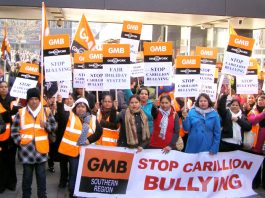 Swindon Hospital Carillion strikers outside the company’s head offices in London