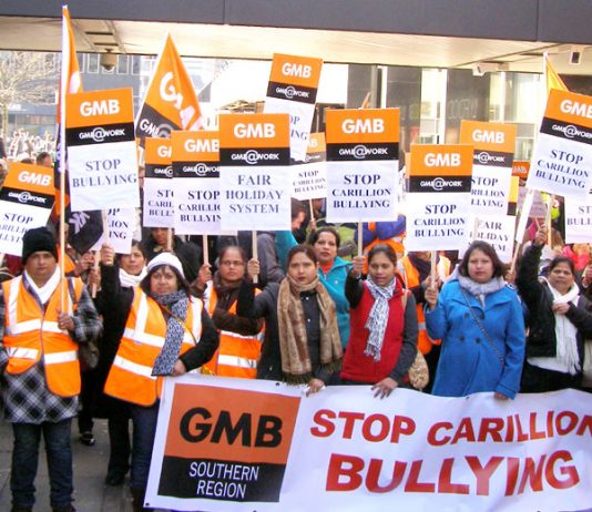 Swindon Hospital Carillion strikers outside the company’s head offices in London
