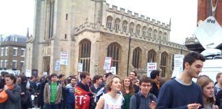 Students and dons marched in Cambridge yesterday afternoon demanding the reinstatement of Owen Holland