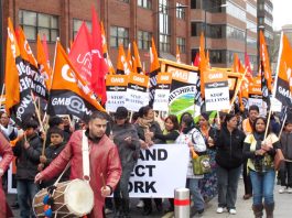 ‘Carillion Has No Right To Bully And Harass US’ Indian drummers led the 500-strong march in Swindon on Saturday in support of striking Carillion ancilliary workers