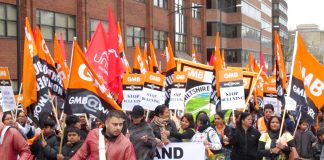 Indian drummers led the 500-strong march in Swindon on Saturday in support of striking Carillion ancilliary workers