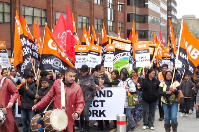 Indian drummers led the 500-strong march in Swindon on Saturday in support of striking Carillion ancilliary workers