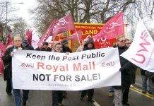 CWU members marching in Kingston in January last year against Royal Mail privatisation