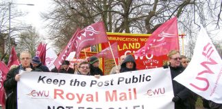 CWU members marching in Kingston in January last year against Royal Mail privatisation