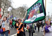 Rochdale Unison members marching against the coalition cuts last March