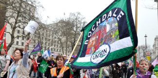 Rochdale Unison members marching against the coalition cuts last March