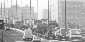 Fuel protest convoy arriving in London in the year 2000 – the government is planning to use the army against a tanker drivers strike next month