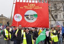 Unite lorry drivers on the last year’s March 26 TUC demonstration against the coalition cuts