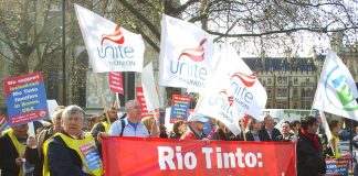 Unite members in London protest in support of Rio Tinto workers in Boron, USA during their lock-out in April 2010