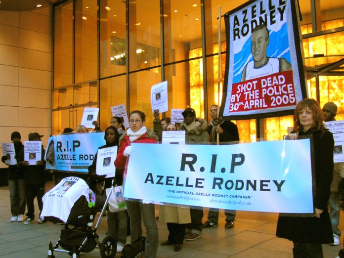 Family and supporters of Azelle Rodney protest outside the offices of the Independent Police Complaints Commission in December 2005.