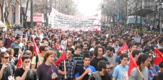 Greek youth on the march in Athens